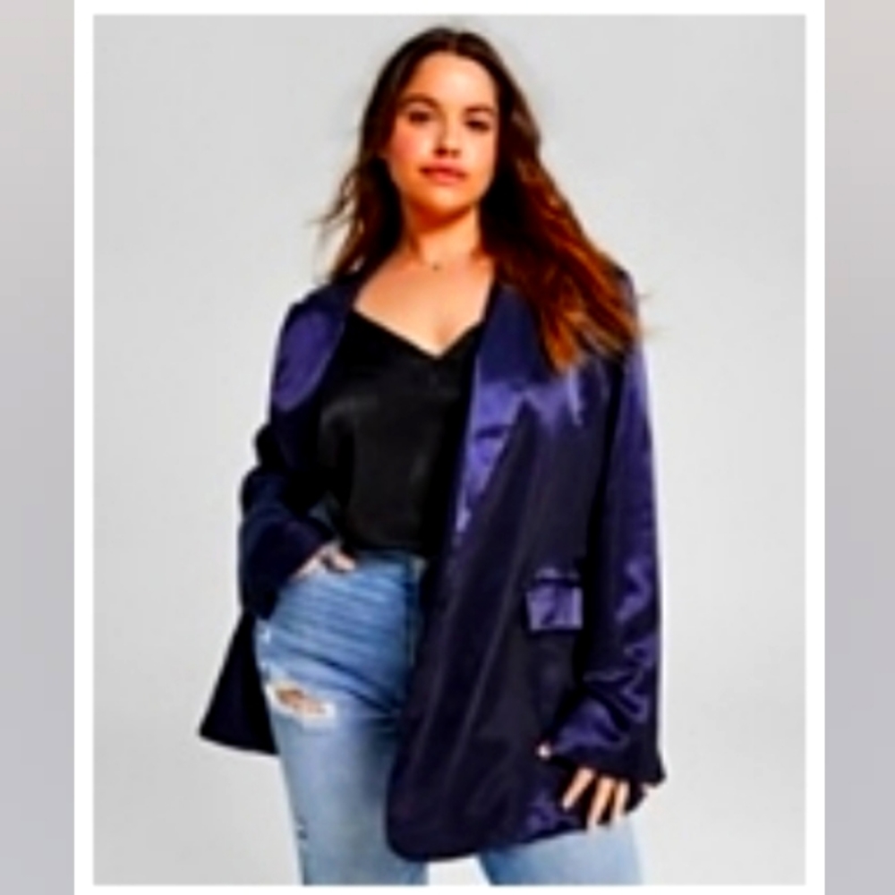 NWT And Now This Oversized Satin feel Purple Blazer 0X